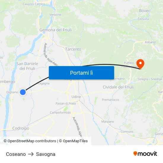 Coseano to Savogna map