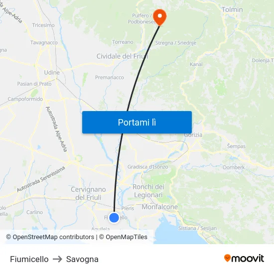 Fiumicello to Savogna map