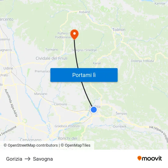 Gorizia to Savogna map
