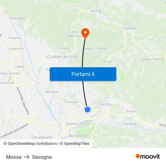 Mossa to Savogna map