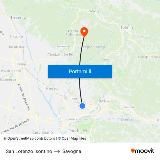 San Lorenzo Isontino to Savogna map