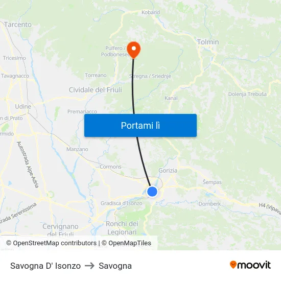 Savogna D' Isonzo to Savogna map