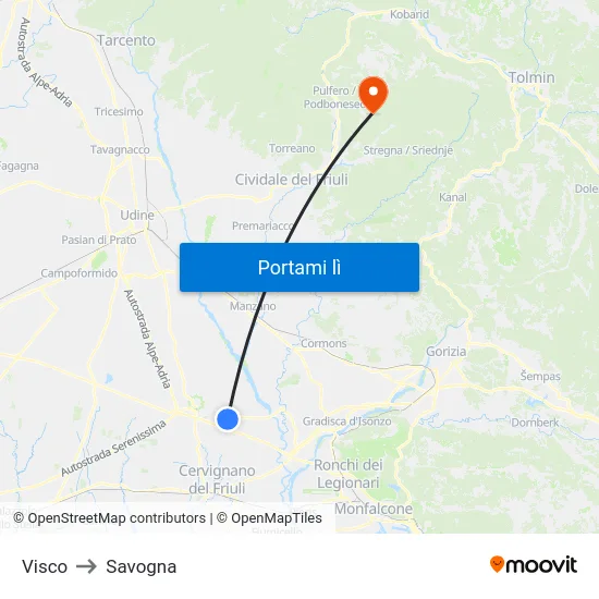 Visco to Savogna map
