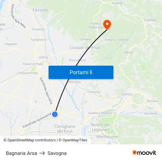 Bagnaria Arsa to Savogna map