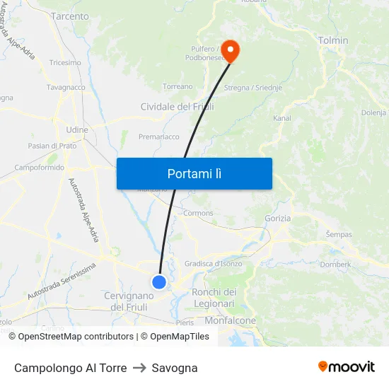 Campolongo Al Torre to Savogna map