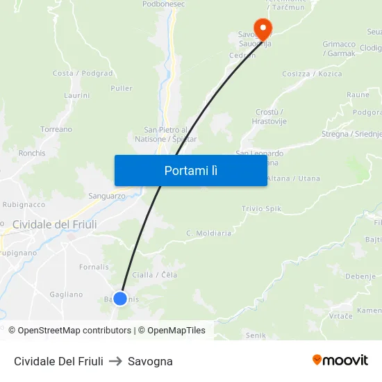 Cividale Del Friuli to Savogna map