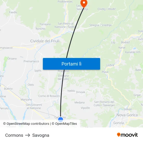 Cormons to Savogna map