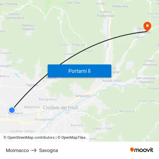 Moimacco to Savogna map