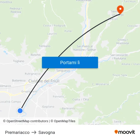 Premariacco to Savogna map