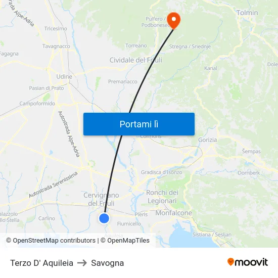 Terzo D' Aquileia to Savogna map