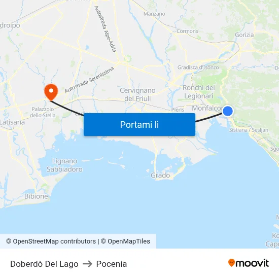 Doberdò Del Lago to Pocenia map