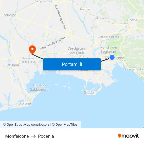 Monfalcone to Pocenia map