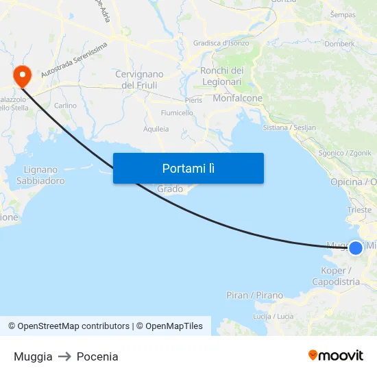 Muggia to Pocenia map