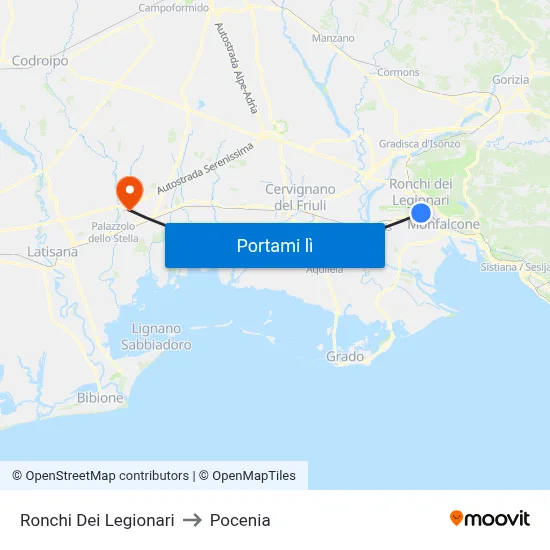 Ronchi Dei Legionari to Pocenia map