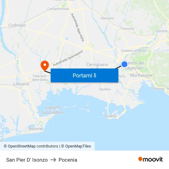 San Pier D' Isonzo to Pocenia map