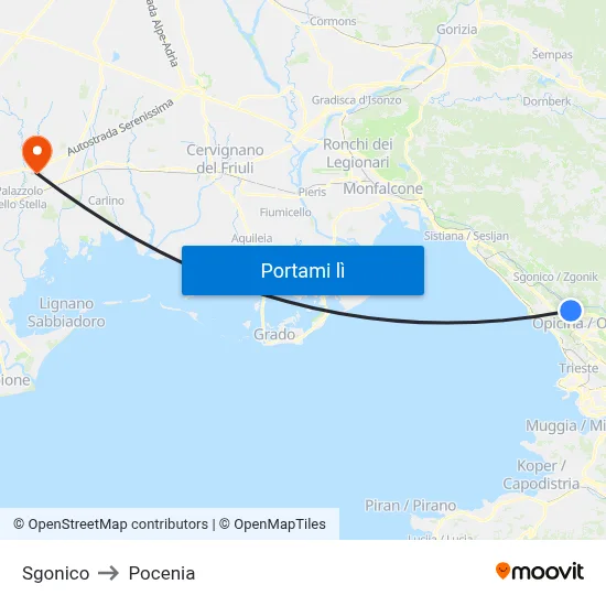 Sgonico to Pocenia map