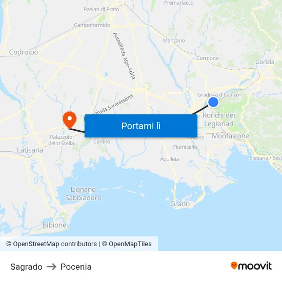 Sagrado to Pocenia map