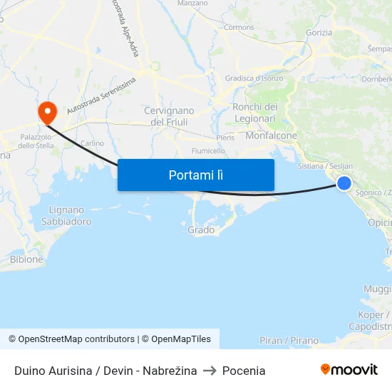 Duino Aurisina / Devin - Nabrežina to Pocenia map
