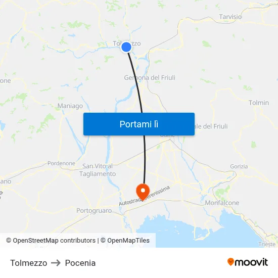 Tolmezzo to Pocenia map