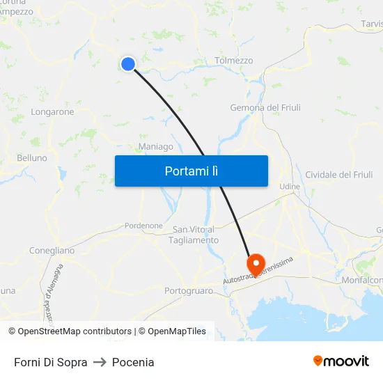 Forni Di Sopra to Pocenia map