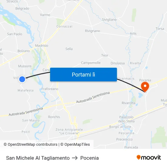 San Michele Al Tagliamento to Pocenia map
