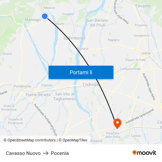 Cavasso Nuovo to Pocenia map