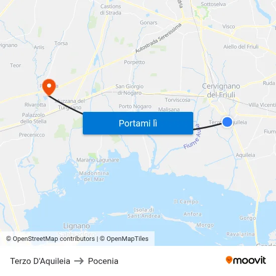 Terzo D'Aquileia to Pocenia map