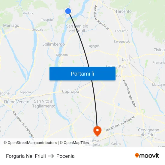Forgaria Nel Friuli to Pocenia map