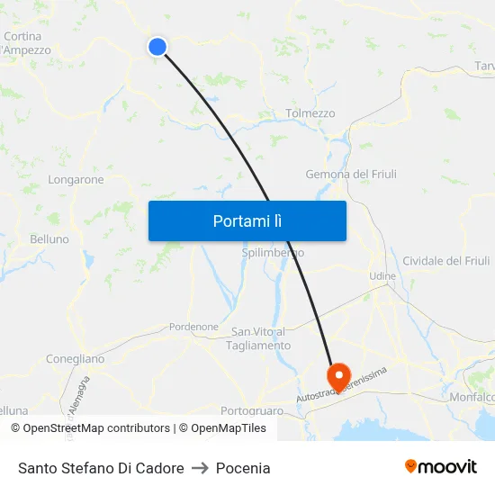Santo Stefano Di Cadore to Pocenia map