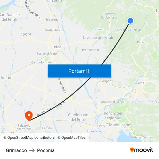 Grimacco to Pocenia map