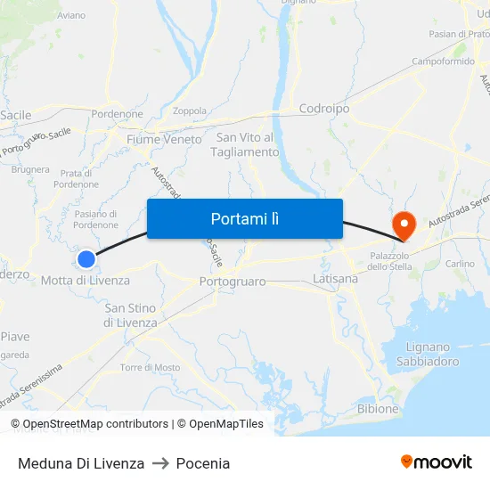 Meduna Di Livenza to Pocenia map
