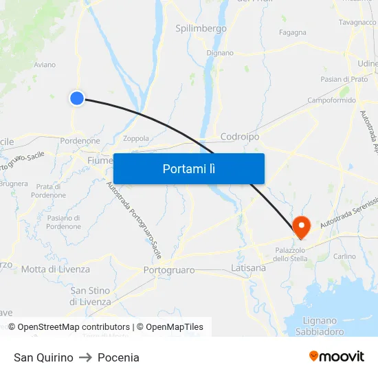San Quirino to Pocenia map