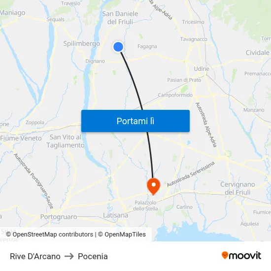 Rive D'Arcano to Pocenia map