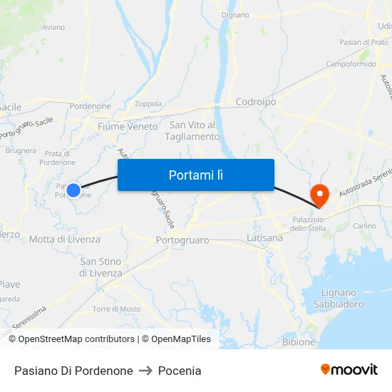 Pasiano Di Pordenone to Pocenia map