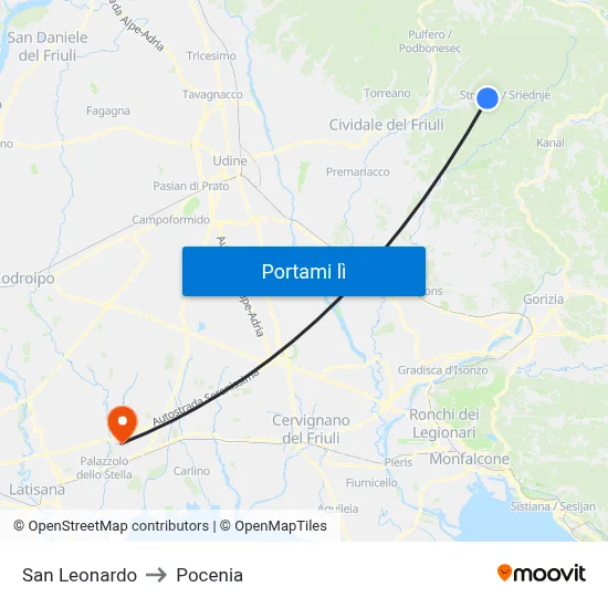San Leonardo to Pocenia map