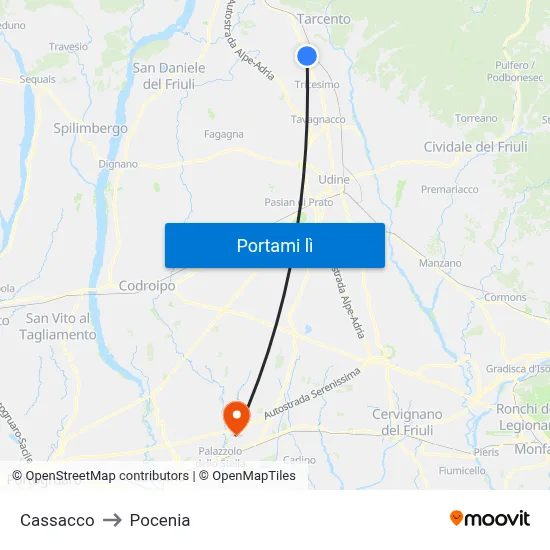 Cassacco to Pocenia map
