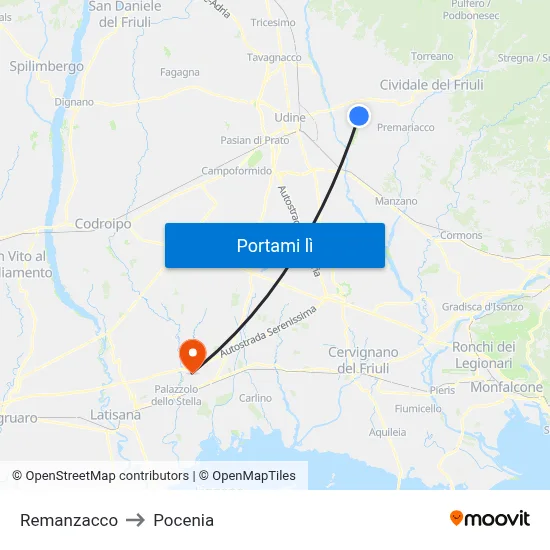 Remanzacco to Pocenia map
