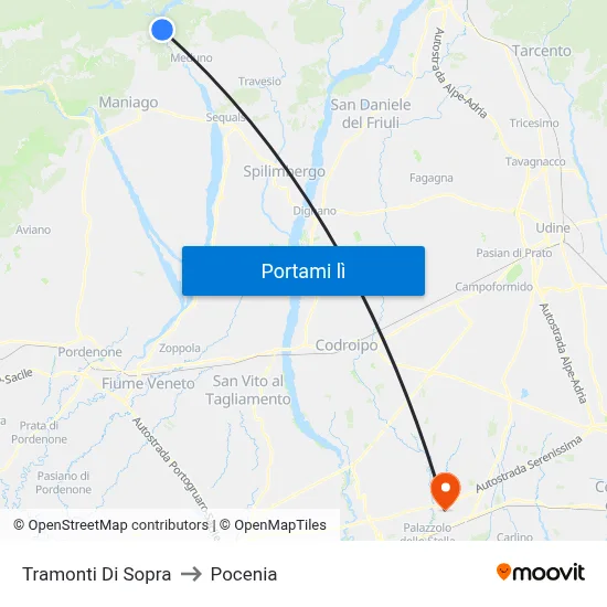 Tramonti Di Sopra to Pocenia map