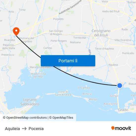 Aquileia to Pocenia map