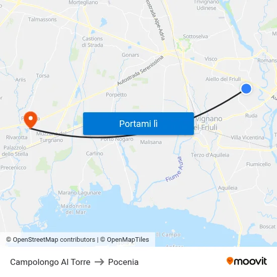 Campolongo Al Torre to Pocenia map