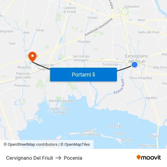 Cervignano Del Friuli to Pocenia map