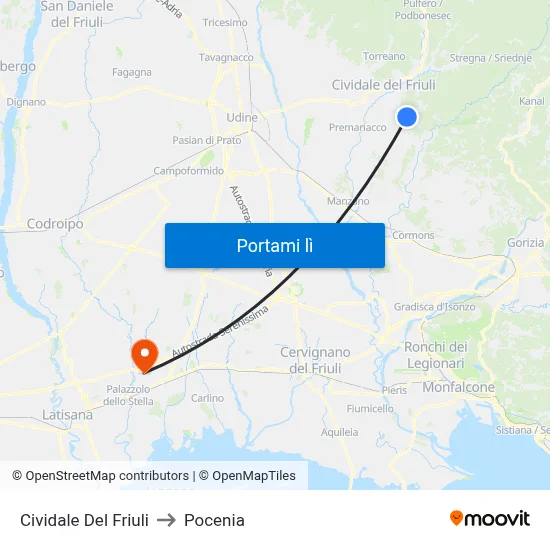 Cividale Del Friuli to Pocenia map