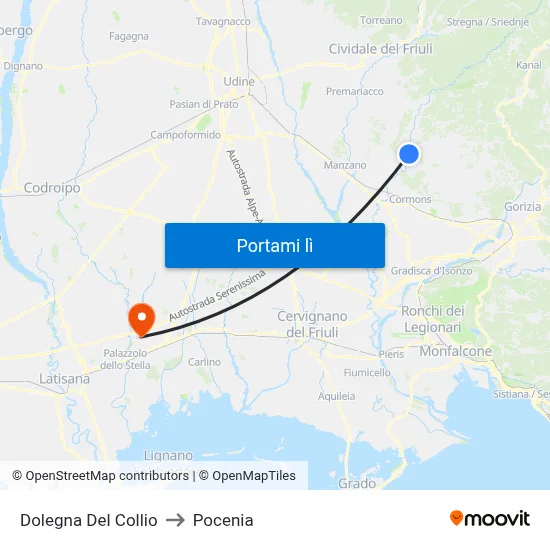 Dolegna Del Collio to Pocenia map