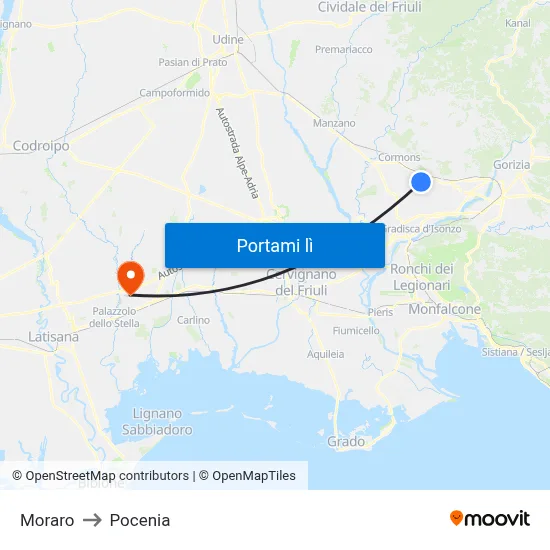 Moraro to Pocenia map