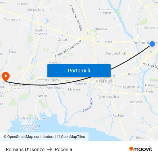 Romans D' Isonzo to Pocenia map
