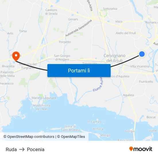 Ruda to Pocenia map