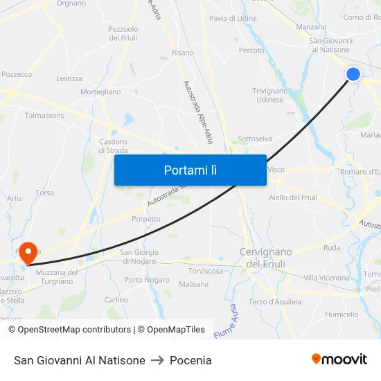 San Giovanni Al Natisone to Pocenia map