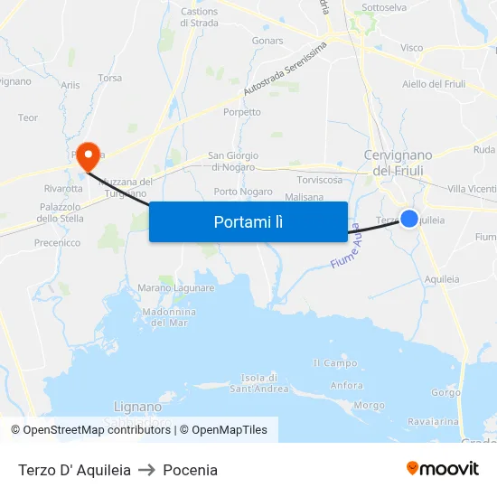 Terzo D' Aquileia to Pocenia map