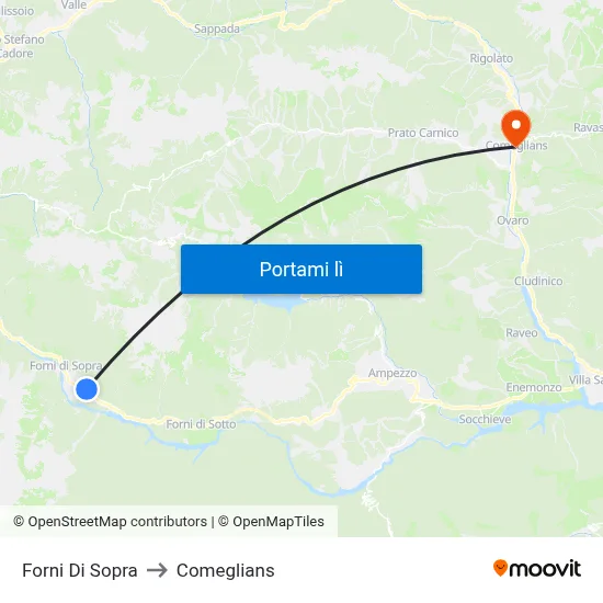 Forni Di Sopra to Comeglians map