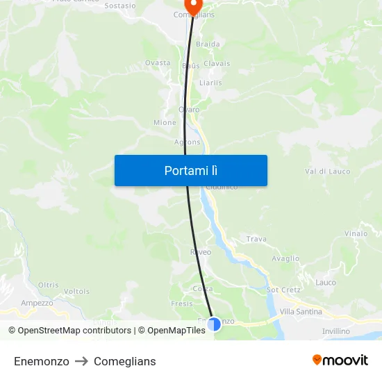 Enemonzo to Comeglians map